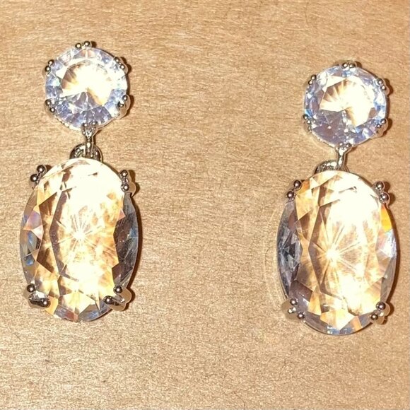 NEW Classic Clear Gems Earrings Faux Crystal Wedding Formal Cocktail Jewelry - Picture 1 of 13